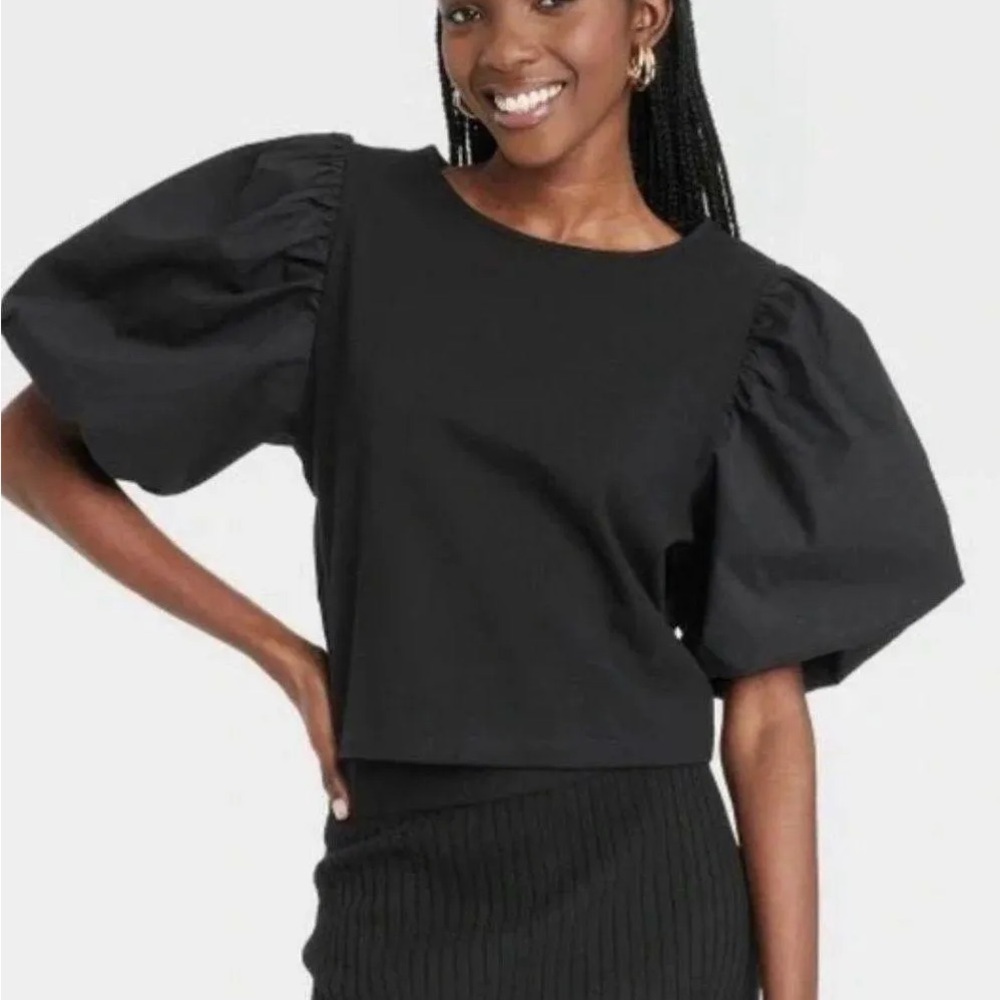 Target A New Day Puffer Sleeve top black size Medium like new